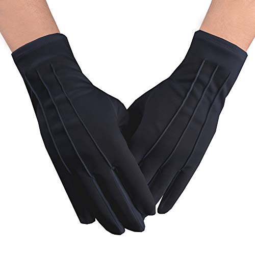 JISEN hombres policía formal esmoquin honor guardia desfile de nylon algodón guantes 26cm - Negro - talla única