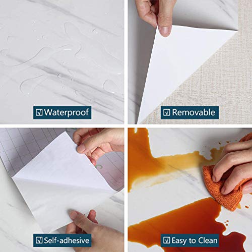 JiuFei Papel Adhesivo para Muebles Marmol 60 X 200cm Papel Marmol Beige Vinilo Marmol Impermeable y Aceite Impermeable Papel Pared para la Cocina Encimera Oficina de Baño