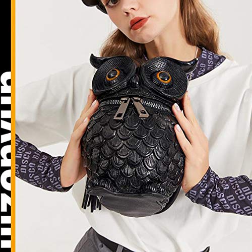 JIYU - Bolso bandolera para mujer, diseño de búhos en 3D, diseño de búho, para mujer, color negro y plateado