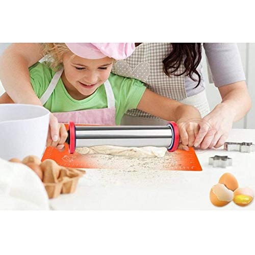 JJSFT 27cm Rolling Pin Profesional,con 3 Anillo Ajustable Espesor Acero Inoxidable Amasar Antiadherente,for Pizza,Pasta,Pasta Azúcar, Chapati, Bola Masa Hervida 3D Palo Amasar (Color : 1)