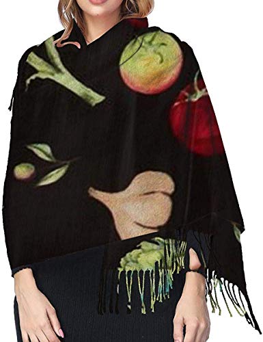 JJsister Bufandas de Mujer,Bufanda Chales para Mujer, Scarf Lemon, Tomato, Garlic Cozy Soft Fashion Winter Warm Large Scarf Long Shawl