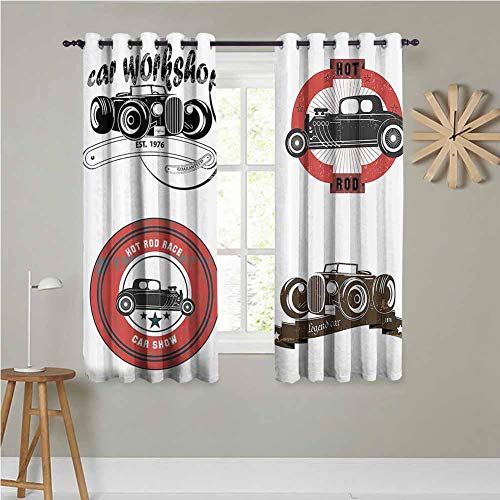 Jktown Cars - Cortinas de baño, Estilo Retro Pop Art con Emblema Impreso para automóvil, con Relieve, Antiguas, propiedades de Color, Cortinas para Sala de Estar de 55 x 63 Pulgadas, Multicolor