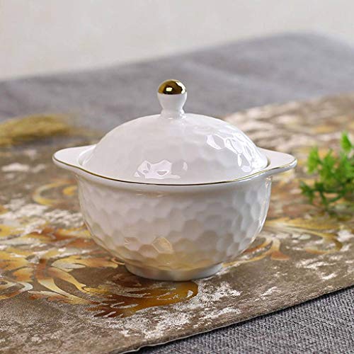 JLWM Cuenco para Sopa con 2 Asas Y Tapa, Cuencos para Sopa con Cuchara Tazón De Porcelana Cerámico Microonda Cocina para Postre Gachas Nutricionales-Blanco-A-300ML