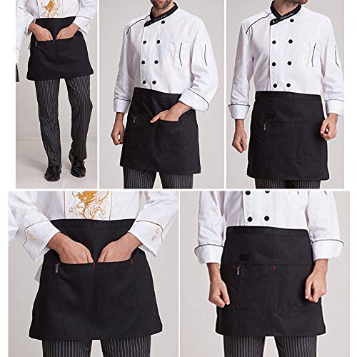 JNCH 2pcs Delantal de Cocina Delantal de Cintura Cocina Delantal Corto Unisex para Hombre Mujer Cocinero Chef Camarero Panadero Restaurante Bar Panadería Casa (Cortos Negros, 2pcs)