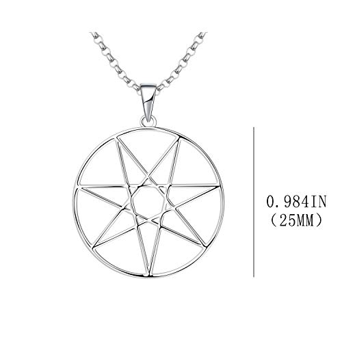 JO WISDOM Collar de Heptagrama Plata de ley 925 con Colgante de Estrella de Siete Puntas con cadena, Joyería para Mujeres y niñas