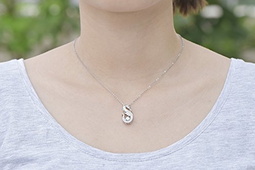 JO WISDOM Collar de Plata de ley 925 Mujer,Colgante con Cadena Caballo de Mar con Bailando 3A Circonia Piedra natal de Abril Vida marina