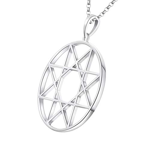 JO WISDOM Collares Plata de ley 925,Colgante con Cadena Octagramo Estrella de ocho Puntas Aurum Solis Sello,Emblema Amuleto Talismán Joyería