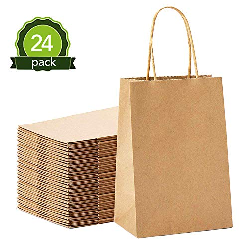 Jobary 24Pcs Bolsas Papel con Asas 23*8*17, Bolsas de Papel，Bolsas Papel Kraft，Bolsas de Fiesta de Regalo con Asas, Fiestas de Cumpleaños, Regalos, Compras (Espesar 140gms)