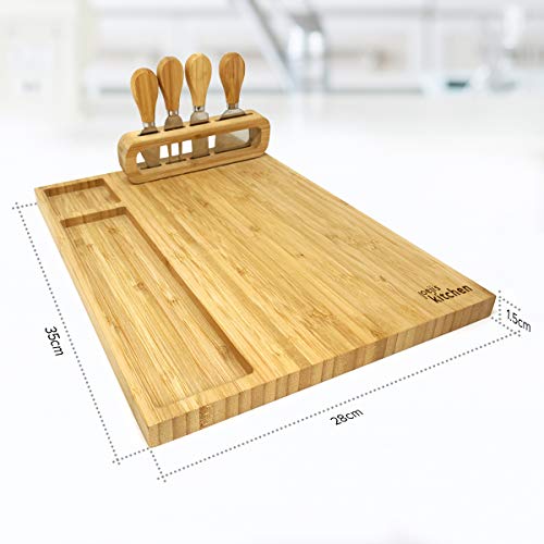 joeji's Kitchen Set de Regalo de Tabla de quesos | Tablas de Queso de bambú Tabla para quesos con Cuatro Cuchillos para quesos de Regalo - Ponga, Regalos de inauguración de la casa