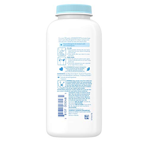 Johnson & Johnson - Polvo de almidón de maíz puro con aloe vera y vitamina E, 9 oz (el embalaje puede variar)