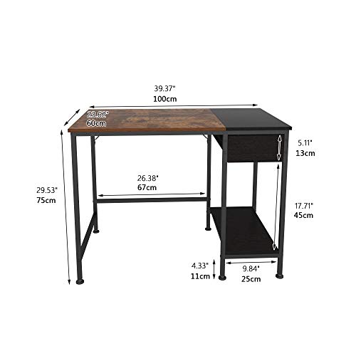 JOISCOPE Escritorio de Computadora, Escritorio de computadora con cajón，Escritotio，Mesa de Computadora,Mesa de Ordenador，Mesa Industrial Hecha de Madera y Metal, 40 Pulgadas (Acabado de Roble Vintage)