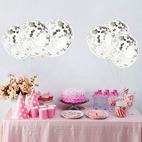 JOJOR Globos de Confeti Dorados, 60 Piezas 12 Pulgadas Globos de Fiesta de látex con Confeti de Papel Dorado para Decoraciones de Bodas de cumpleaños (Plata)