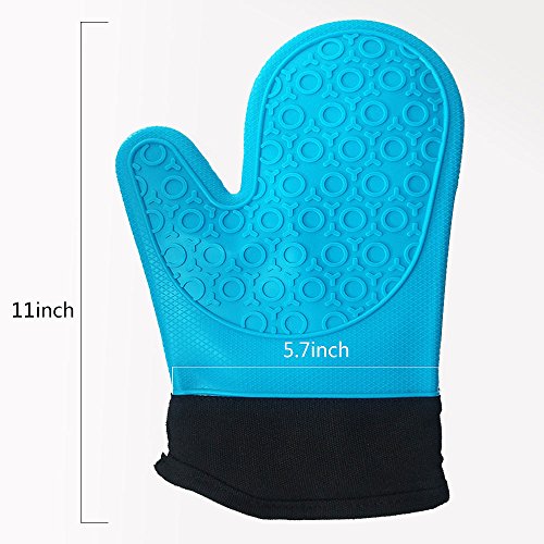 Jonhen - Guantes de Horno de Silicona Resistentes al Calor, Antideslizantes con Forro de algodón para cocinar. 1 par de Guantes de Horno, Pincel Extra y portaollas (Azul)