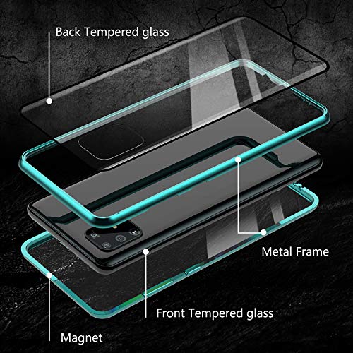 Jonwelsy Funda para Samsung Galaxy A71, 360 Grados Delantera y Trasera de Transparente Vidrio Templado Case Cover, Fuerte Tecnología de Adsorción Magnética Metal Bumper Cubierta para A71 (Negro)