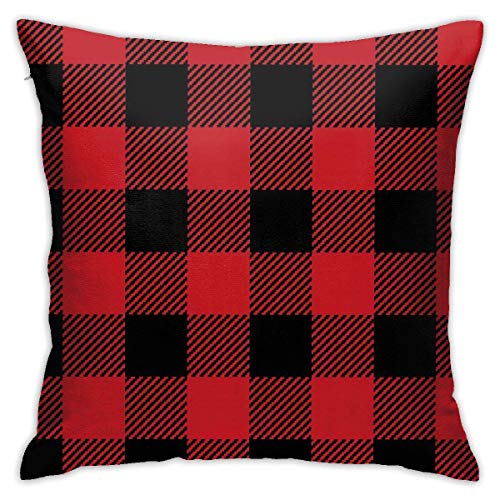 jonycm Funda De Almohada Buffalo Plaid Black and Red Hostel Cojines Acogedores Funda Cuadrada Cojines De Sofá Modernos Y Duraderos Impresión 45X45Cm Funda De Almohada De Tiro Suave Sofá D