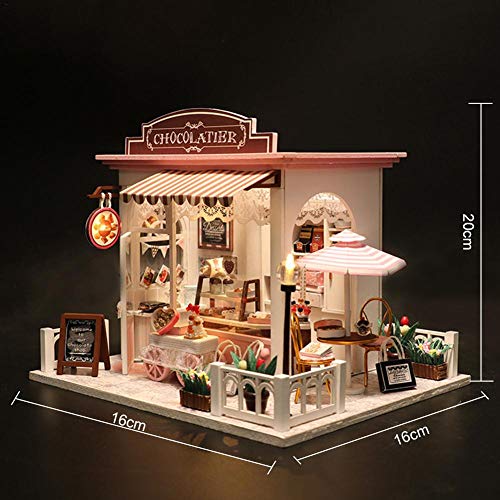 Joojun Casas de muñecas,Kit de Modelo de casa de Bricolaje con Kit de luz LED,Tienda de postres Miniatura Dollhouse para niños y Adultos Regalo de cumpleaños de Navidad