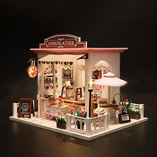 Joojun Casas de muñecas,Kit de Modelo de casa de Bricolaje con Kit de luz LED,Tienda de postres Miniatura Dollhouse para niños y Adultos Regalo de cumpleaños de Navidad