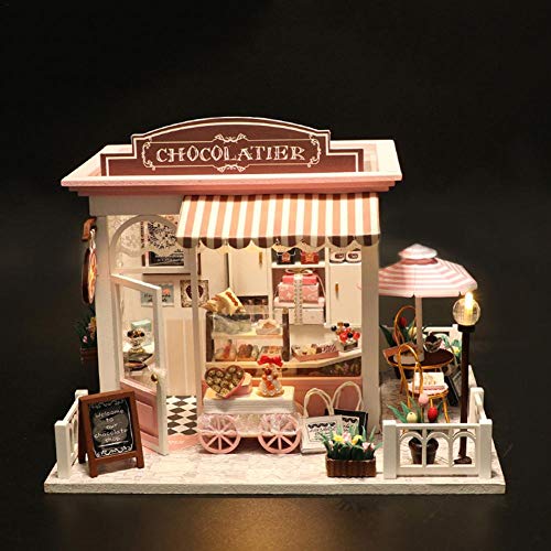 Joojun Casas de muñecas,Kit de Modelo de casa de Bricolaje con Kit de luz LED,Tienda de postres Miniatura Dollhouse para niños y Adultos Regalo de cumpleaños de Navidad