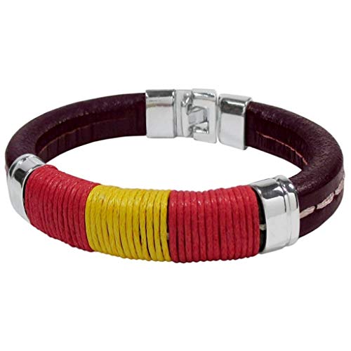 JOSVIL Pulsera Bandera de España Cuero Regaliz en Color Cuero. Pulsera España Bandera con Cierre Cómodo