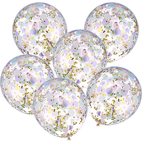 Jovitec 12 Piezas de Globos con Confeti 12 Pulgadas de Globos de Látex con Confeti Rosa Morado Verde Dorado para Decoración de Boda Fiesta de Cumpleaños Unicornio Sirena