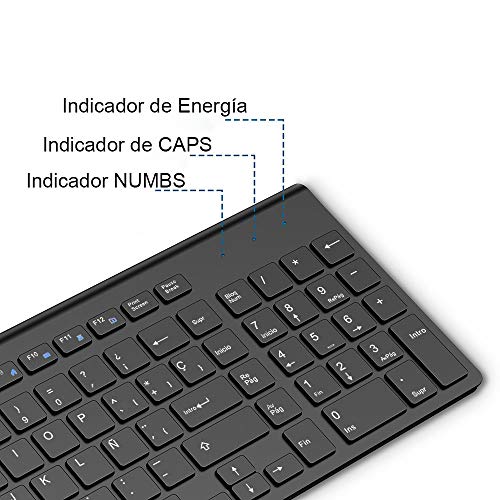 JOYACCESS Teclado y Ratón Inalámbrico Recargable, Teclado Inalámbrico, Portátil Compacto Teclado y Raton, Ergonómico Ratón Inalámbrico de 2400 dpi Pare PC/Laptop/Windows (Español QWERTY)-Negro