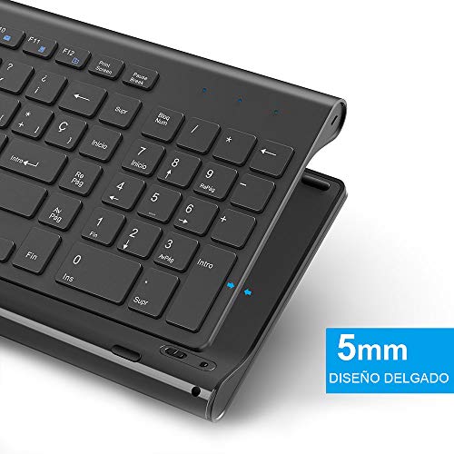 JOYACCESS Teclado y Ratón Inalámbrico Recargable, Teclado Inalámbrico, Portátil Compacto Teclado y Raton, Ergonómico Ratón Inalámbrico de 2400 dpi Pare PC/Laptop/Windows (Español QWERTY)-Negro