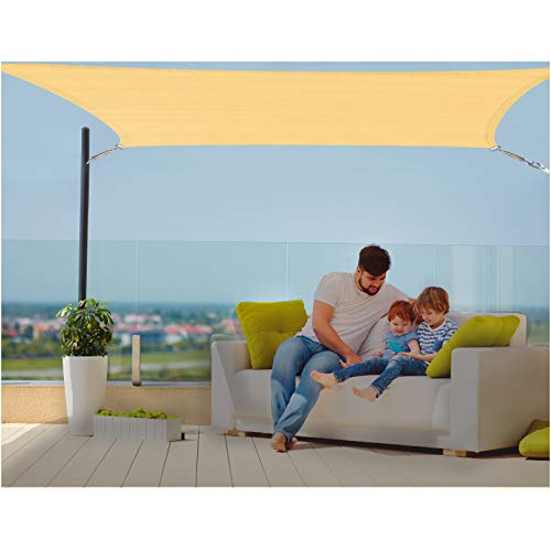 JOYARDS Toldo Vela de Sombra Rectangular 2x3 Metros Transpirable Color Arena | Se instala fácil en Fachada Exterior, Terraza, Jardín, Pérgola, Patio o Balcón | Toldo Completo: Manual y Cuerdas 1,5m x4