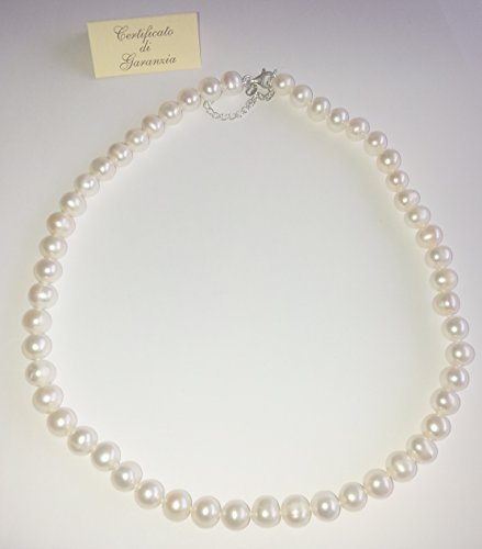 Joyas Aurum - Collar con perla natural de agua dulce, joyas para mujer con cierre de plata 925 rodiada oro blanco