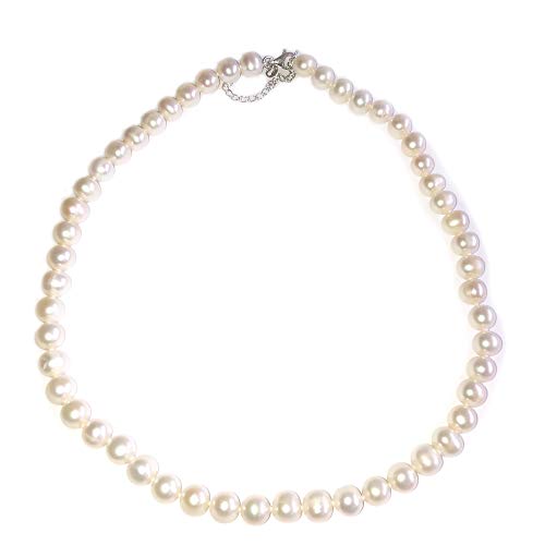 Joyas Aurum - Collar con perla natural de agua dulce, joyas para mujer con cierre de plata 925 rodiada oro blanco