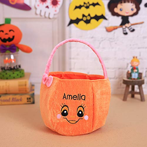 Joyfeel buy 1 bolsa de Halloween para niños, forma de calabaza, bolsa de regalo, bolso de golosina, cubo para fiesta de disfraces 15 * 25cm Lazo rosa