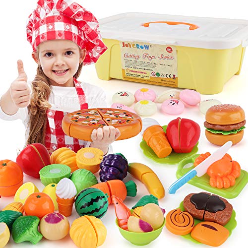 JoyGrow 60 Piezas Alimentos de Juguete Cortar Frutas Verduras Temprano Desarrollo Educación Bebé Niños Juegos para cocinar