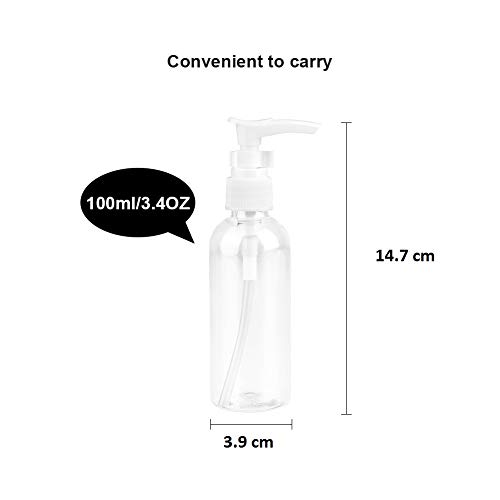 JOYISEN 6 botellas de viaje transparentes de 100 ml/3.4 oz de plástico bomba de viaje dispensador de loción vacío botellas de viaje de aire con 2 embudo pequeño