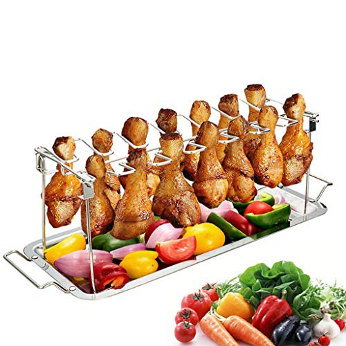 JOYKK Rack de Patas de alitas de Pollo para Horno ahumador Soporte de asador Vertical de Acero Inoxidable en Accesorios de Barbacoa Seguros para Barbacoa - Plateado