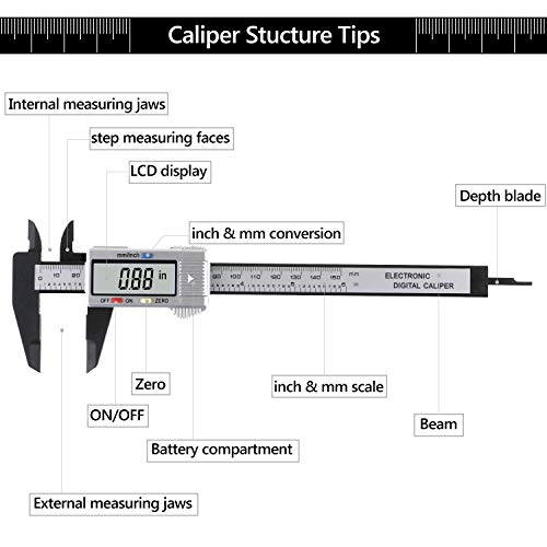 joylink Digital Vernier Calibre, Calibre Vernier Calibre Exterior Diámetro Interior Profundidad Electrónico Digital con Pantalla LCD Pie de Rey Digital Auto Off Inch/MM de 0-150mm