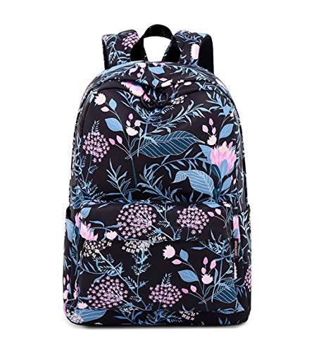 Joymoze Moderna Mochila de Ocio para Niñas Mochila Escolar para Adolescentes Mochila Bolso Estampado para Mujer (Flor Negra)