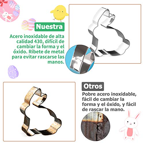 joyoldelf Cortadores de Galletas de Pascua, 6PCS Moldes de Galletas, Huevos, Conejos, Orejas de Conejo, Pollitos, Regalo Ideal de Pascua y Galletas de Pascua