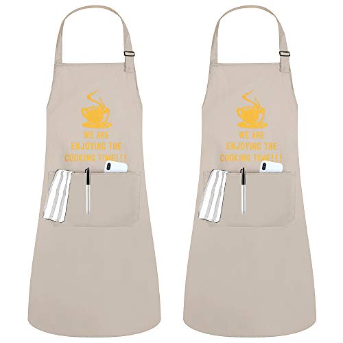 JSDing Delantal Cocina Mujer Hombre (2 Piezas) Impermeables Cocina Delantale con Bolsillo Ajustables Delantal de Cocina para Chef Carniceros Barbacoa Restaurante Bistro Escuela Universidad