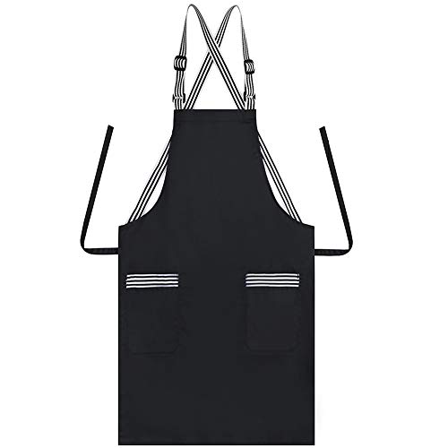 JSDing Delantal Cocina Tirantes Ajustables con 2 Bolsillos, Algodón Largo Delantales de Cocina Mujer Hombre para Hogar, Restaurante, cafetería, Barbacoa, jardinería,Limpieza