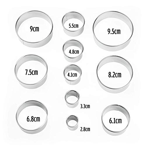 Jsmhh 11 Piezas Redondas Cortador de la Galleta del Acero Inoxidable 304 de pastelería Torta de la Galleta Cortadores de la Pasta de la Pasta de azúcar y buñuelo con Metal Tamaño Marcado