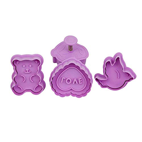 Jsmhh 4pcs Valentines Day cortadores de la Galleta - Oso, corazón, pájaro, Rose - Día de San Valentín 3D Pasta de azúcar de la Galleta del émbolo del Cortador