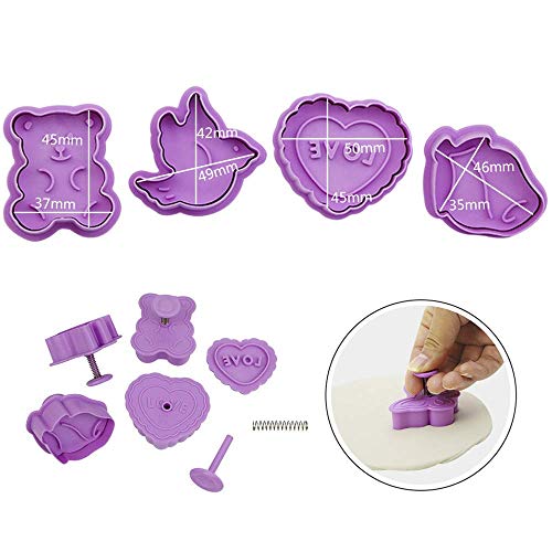 Jsmhh 4pcs Valentines Day cortadores de la Galleta - Oso, corazón, pájaro, Rose - Día de San Valentín 3D Pasta de azúcar de la Galleta del émbolo del Cortador