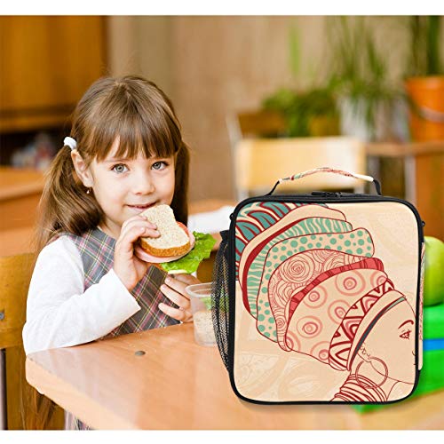 JSTEL - Bolsa de almuerzo para mujer africana y elementos, bolsa de almuerzo, contenedor de alimentos para gourmet Bento, bolsa térmica para viajes, picnic, escuela, oficina