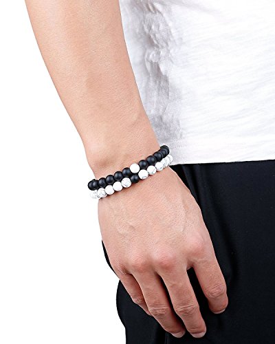 Jstyle Joyería Pulsera Hombres Mujeres Parejas Elástico Negro 8mm Pulsera