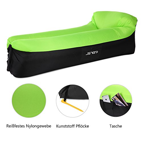 JSVER Sofá Inflable Aire del ocioso con el Paquete Portable para Viajar, Acampar, Senderismo, Piscina y Partidos de la Playa-Negro&Verde