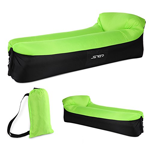 JSVER Sofá Inflable Aire del ocioso con el Paquete Portable para Viajar, Acampar, Senderismo, Piscina y Partidos de la Playa-Negro&Verde