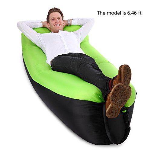 JSVER Sofá Inflable Aire del ocioso con el Paquete Portable para Viajar, Acampar, Senderismo, Piscina y Partidos de la Playa-Negro&Verde