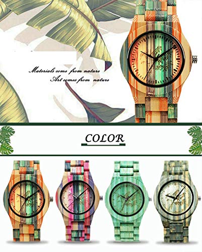 JTTM Reloj De Madera, Ultra-Delgado Moda Y Colorido Bambú Y Relojes De Madera, Vestimenta Casual Romance, Salud, Pareja Naturaleza Y La Protección del Medio Ambiente Reloj,Colorful Bamboo Red