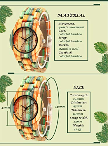 JTTM Reloj De Madera, Ultra-Delgado Moda Y Colorido Bambú Y Relojes De Madera, Vestimenta Casual Romance, Salud, Pareja Naturaleza Y La Protección del Medio Ambiente Reloj,Colorful Bamboo Red