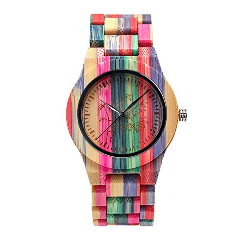 JTTM Reloj De Madera, Ultra-Delgado Moda Y Colorido Bambú Y Relojes De Madera, Vestimenta Casual Romance, Salud, Pareja Naturaleza Y La Protección del Medio Ambiente Reloj,Colorful Bamboo Red