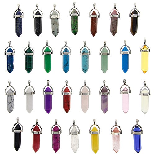 Juanya 30pcs collar colgantes de cuarzo de cristal piedra columna hexagonal varios colores